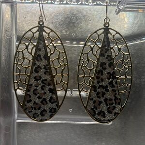 Plastic Leopard Print Gold Dangle Earrings